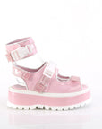 Too Fast | Demonia Slacker 15 B | Baby Pink Hologram Patent Women's Sandals