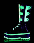 Too Fast | Demonia Slacker 156 | Black Patent Leather & Uv Neon Women's Mid Calf Boots