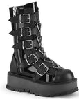 Too Fast | Demonia Slacker 160 | Black Patent Vegan Leather Women's Mid Calf Boots