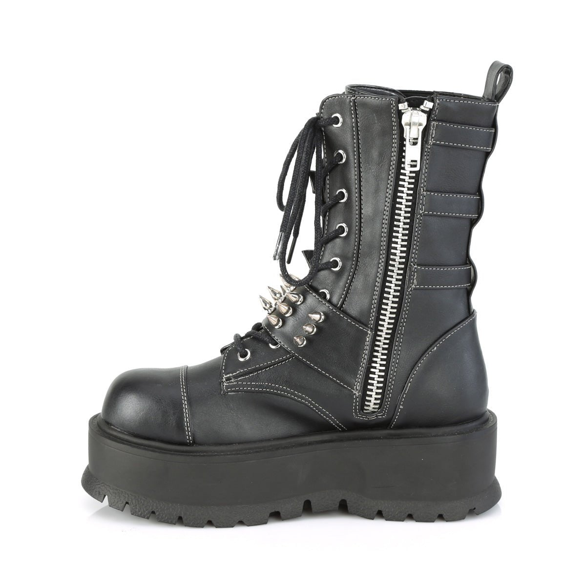 Too Fast | Demonia Slacker 165 | Black Vegan Leather Women&#39;s Mid Calf Boots