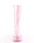 Too Fast | Demonia Slacker 200 | Baby Pink Hologram Patent Women's Knee High Boots