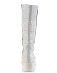 Too Fast | Demonia Slacker 230 | White Glitter Women's Knee High Boots