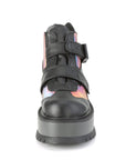 Too Fast | Demonia Slacker 32 | Black Vegan Leather & Rainbow Reflective Women's Ankle Boots