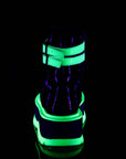 Too Fast | Demonia SLACKER-52 | Black & Green Patent & Iridescent UV Ankle Boots