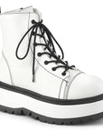 Too Fast | Demonia Slacker 55 | White Vegan Leather Women's Ankle Boots