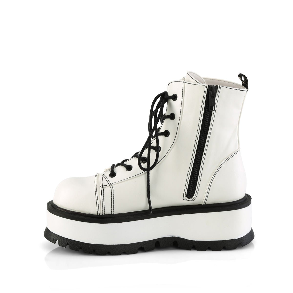 Too Fast | Demonia Slacker 55 | White Vegan Leather Women&#39;s Ankle Boots