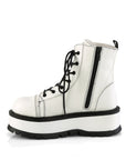 Too Fast | Demonia Slacker 55 | White Vegan Leather Women's Ankle Boots