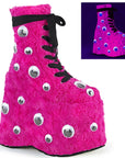 Too Fast | Demonia Slay 206 | Hot Pink Faux Fur Women's Ankle Boots