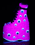 Too Fast | Demonia Slay 206 | Hot Pink Faux Fur Women's Ankle Boots