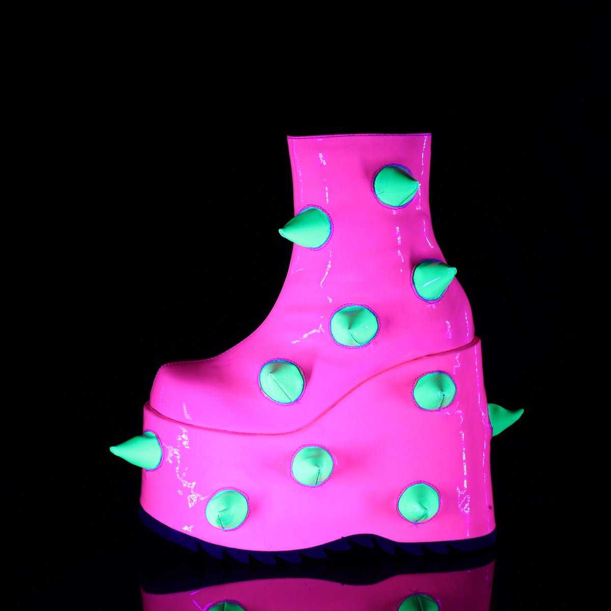 Too Fast | Demonia Slay 77 | Neon Pink &amp; Neon Green Neon Uv Women&#39;s Ankle Boots