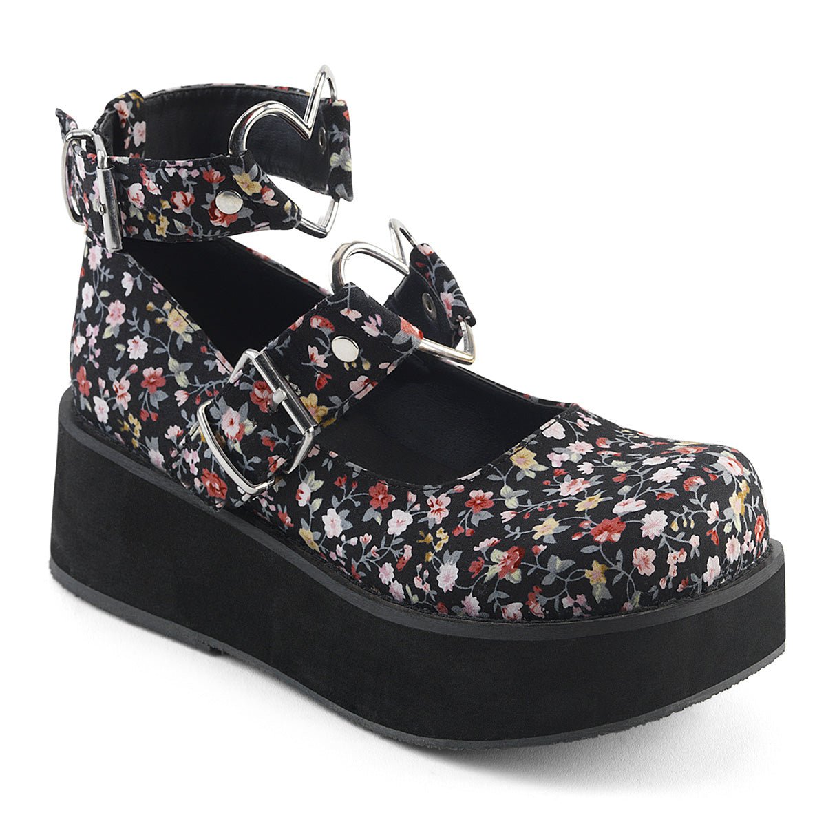 Too Fast | Demonia Sprite 02 | Floral Fabric Women&#39;s Mary Janes