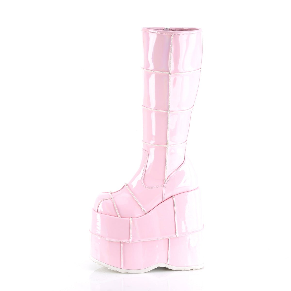 Too Fast | Demonia Stack 301 | Baby Pink Hologram Unisex Platform Boots
