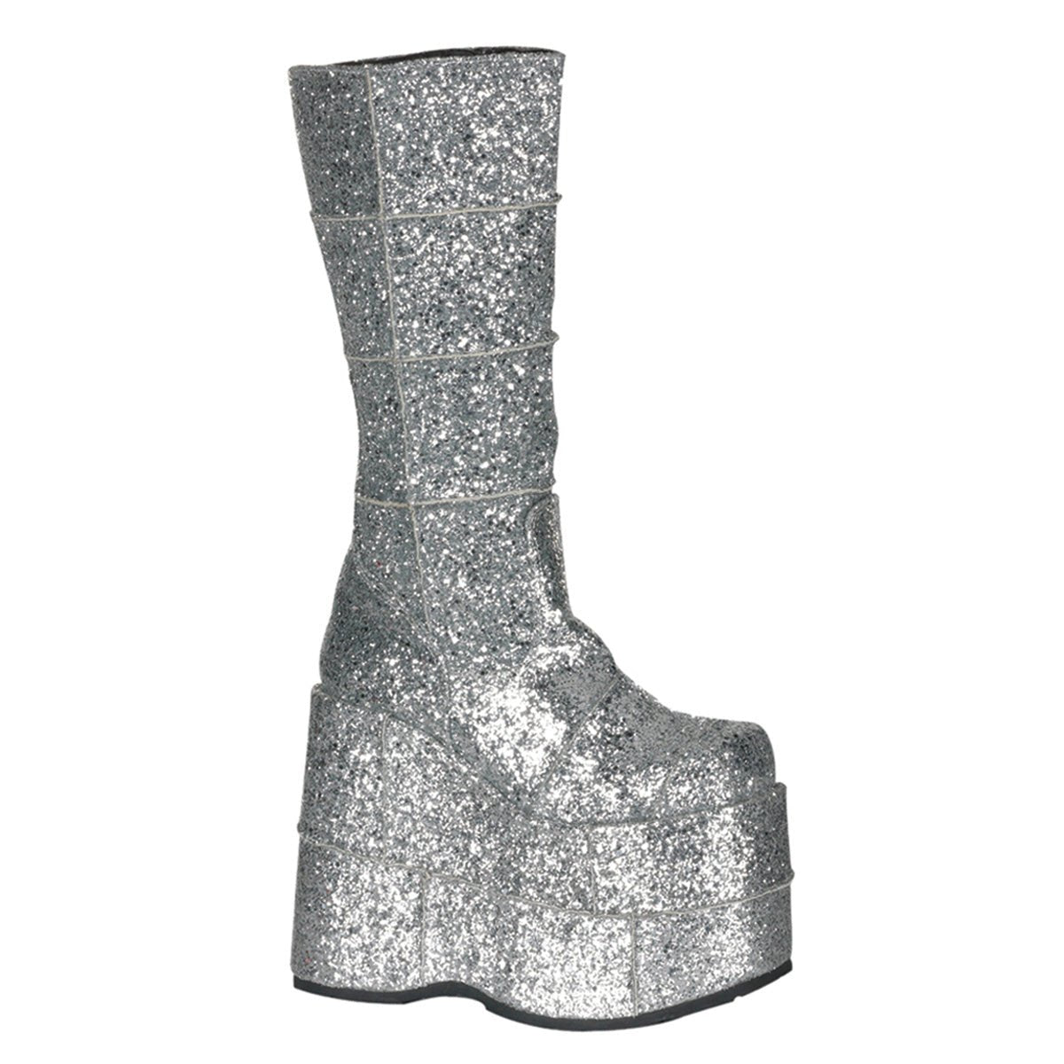Too Fast | Demonia Stack 301 G | Silver Glitter Unisex Platform Boots
