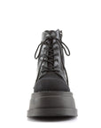 Too Fast | Demonia Stomp 10 | Black Canvas & Vegan Leather Women's Ankle Boots