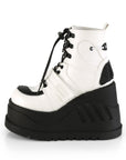 Too Fast | Demonia Stomp 13 | White Vegan Leather Women's Ankle Boots