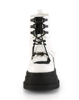 Too Fast | Demonia Stomp 13 | White Vegan Leather Women's Ankle Boots