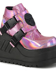 Too Fast | Demonia Stomp 15 | Pink Hologram & Glitter Women's Ankle Boots