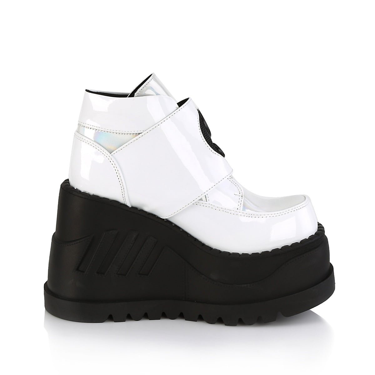 Too Fast | Demonia Stomp 15 | White Patent Leather Women&#39;s Ankle Boots