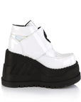 Too Fast | Demonia Stomp 15 | White Patent Leather Women's Ankle Boots