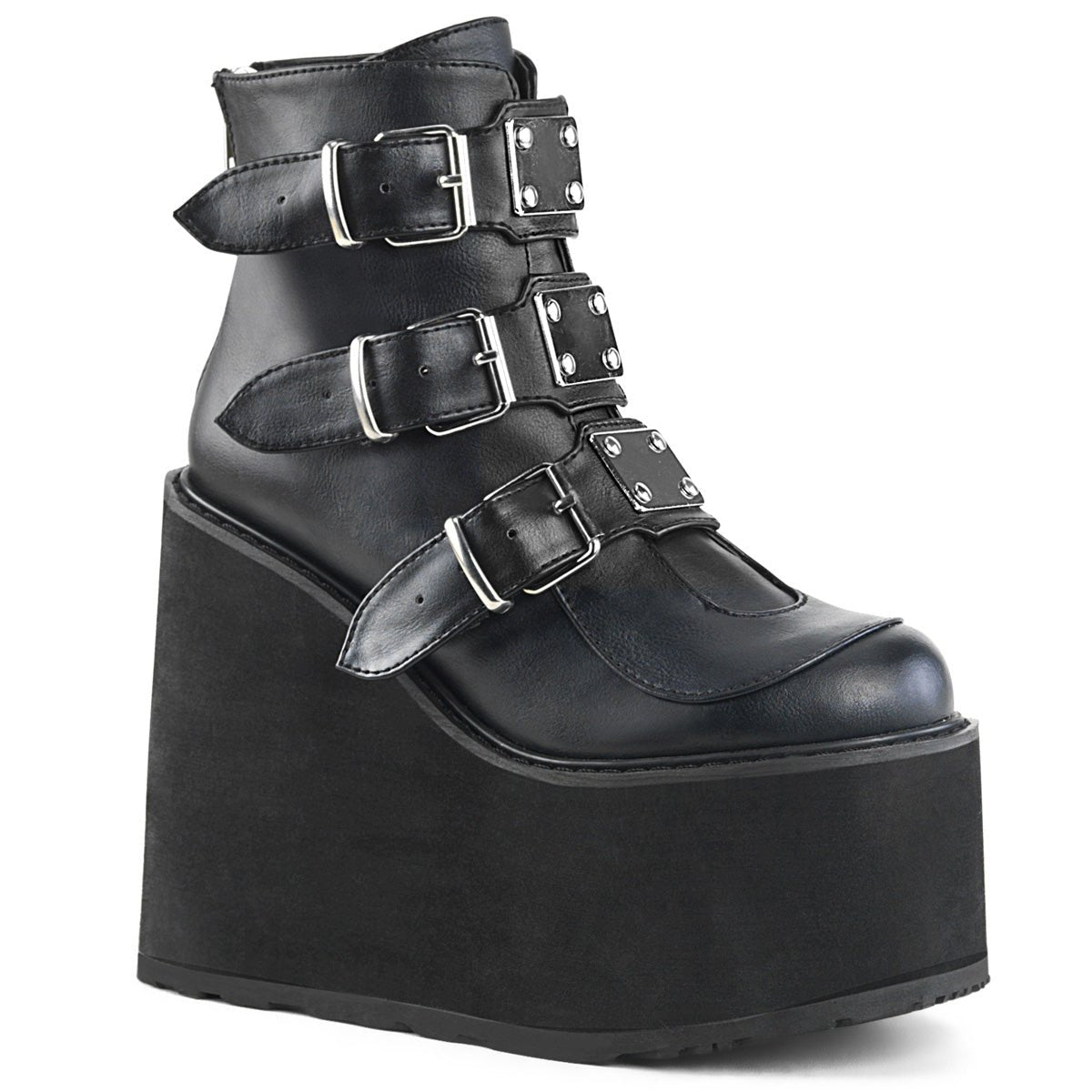 Too Fast | Demonia Swing 105 | Black Vegan Leather Women&#39;s Ankle Boots