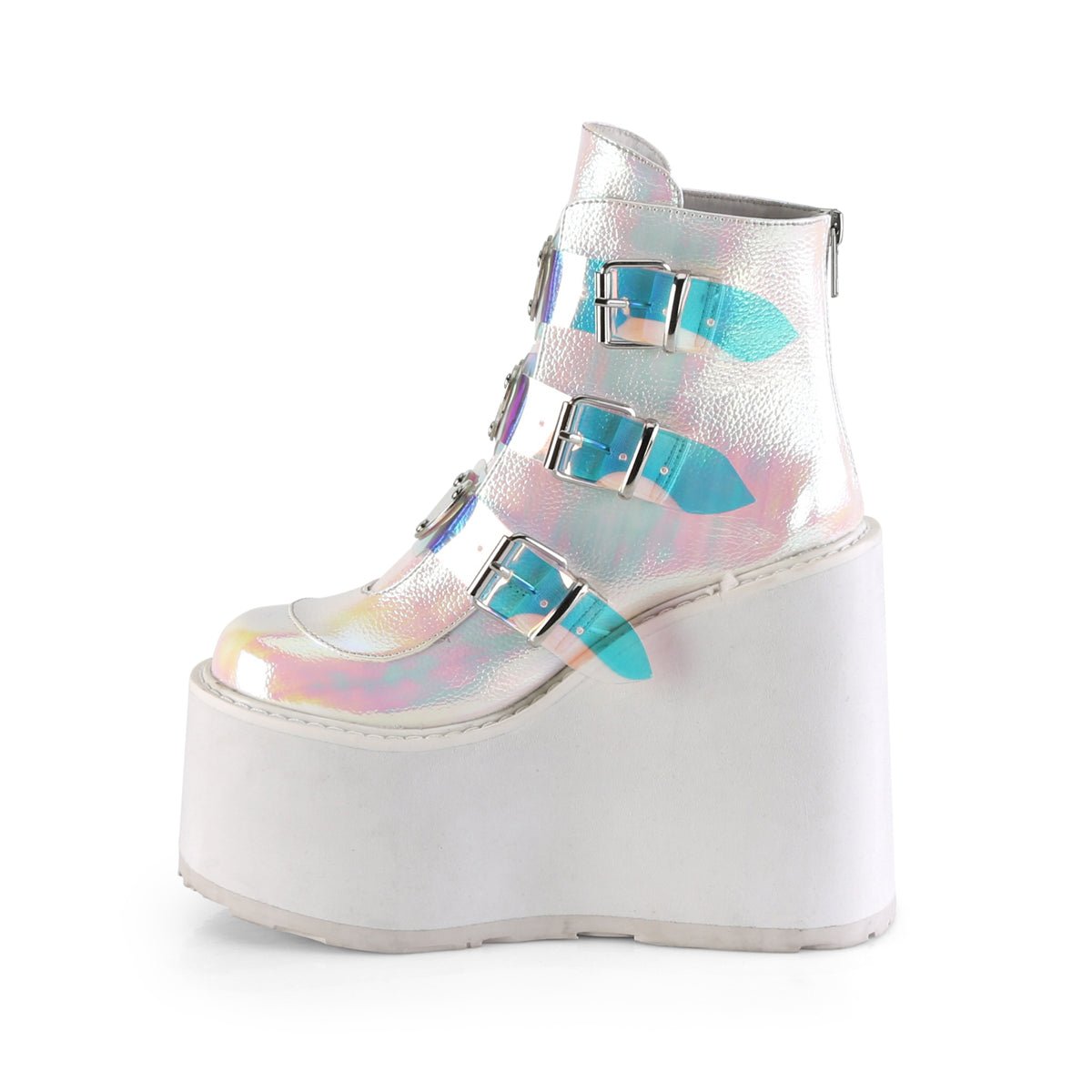 Too Fast | Demonia Swing 105 | Pearl Iridescent Vegan Leather Women&#39;s Ankle Boots