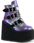 Too Fast | Demonia Swing 105 | Purple Iridescent Vegan Leather Women's Ankle Boots