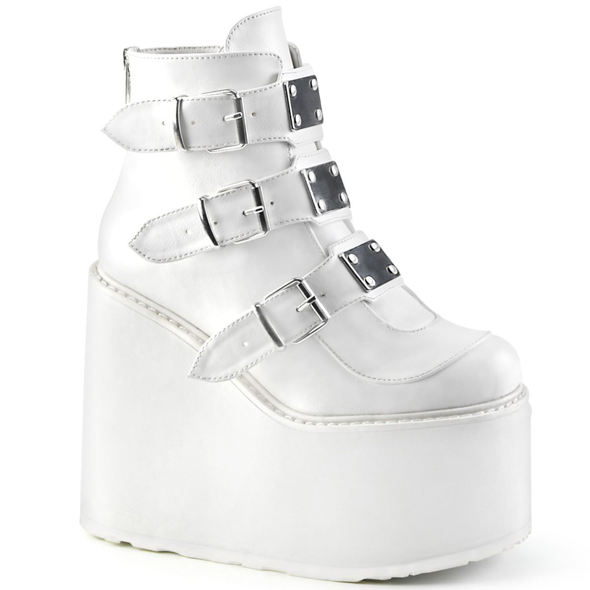 Too Fast | Demonia Swing 105 | White Vegan Leather Women&#39;s Ankle Boots