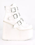 Too Fast | Demonia Swing 105 | White Vegan Leather Women's Ankle Boots