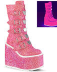 Too Fast | Demonia Swing 230 G | Pink Glitter Women's Mid Calf Boots