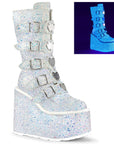 Too Fast | Demonia Swing 230 G | White Glitter Women's Mid Calf Boots