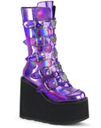 Too Fast | Demonia Swing 230 | Purple Holographic Women's Mid Calf Boots