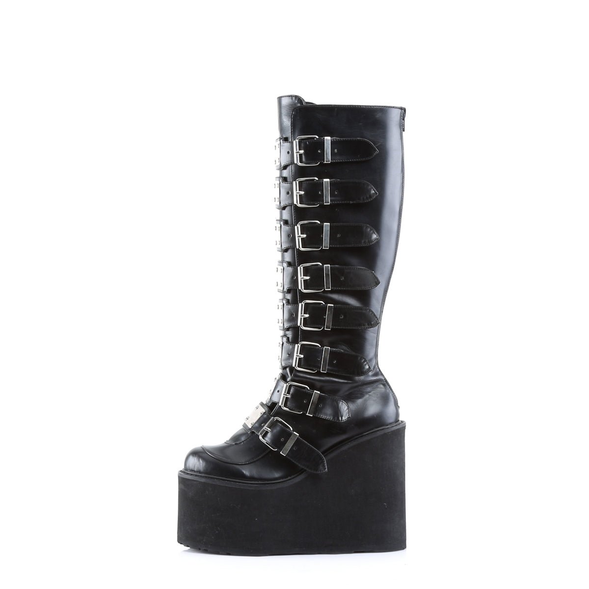 Too Fast | Demonia SWING-815 Black Vegan Leather Knee High Boots