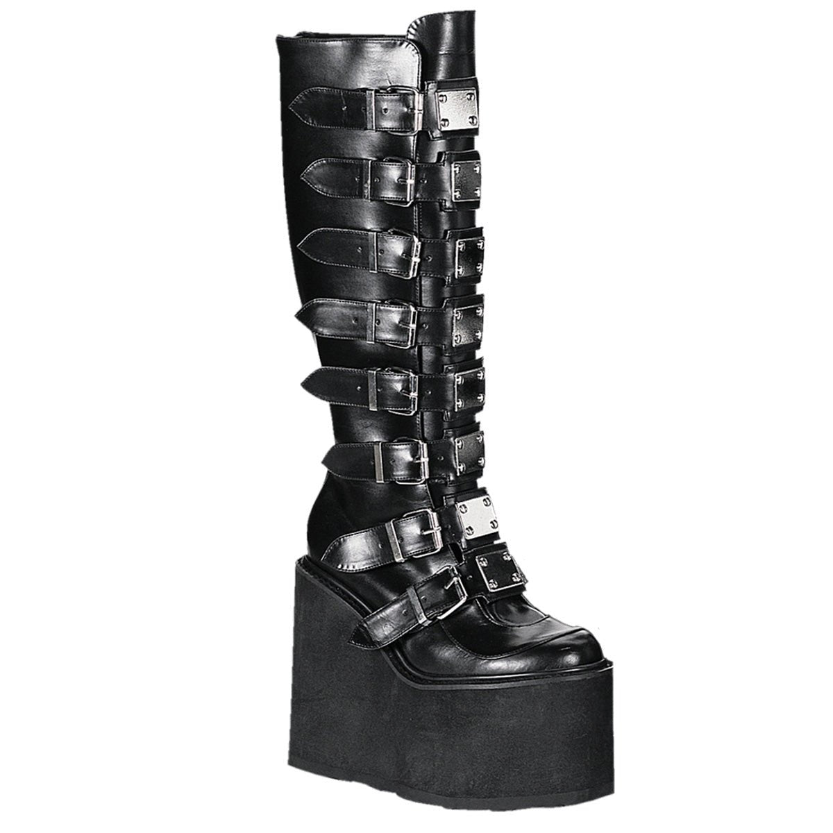 Too Fast | Demonia SWING-815 Black Vegan Leather Knee High Boots