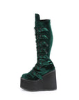 Too Fast | Demonia Swing 815 | Emerald Velvet Women's Knee High Boots