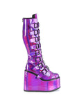Too Fast | Demonia Swing 815 | Purple Holographic Patent Women's Knee High Boots