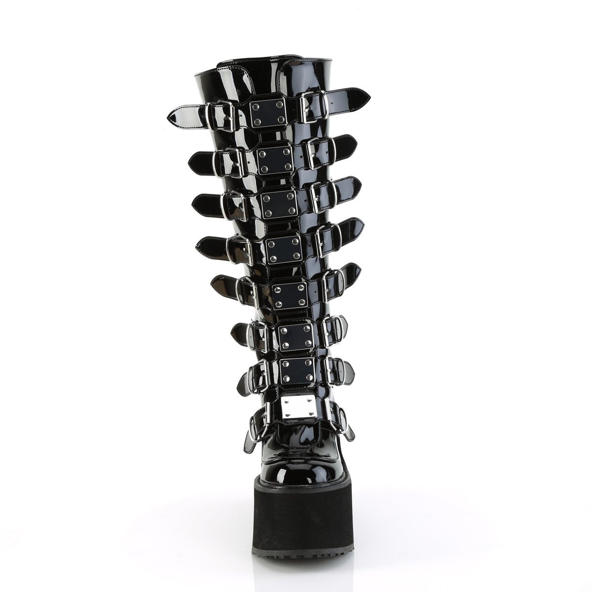 Too Fast | Demonia Swing 815 Wc | Black Patent Leather Women&#39;s Knee High Boots
