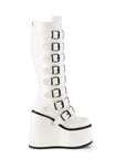 Too Fast | Demonia Swing 815 | White Vegan Leather Women's Knee High Boots