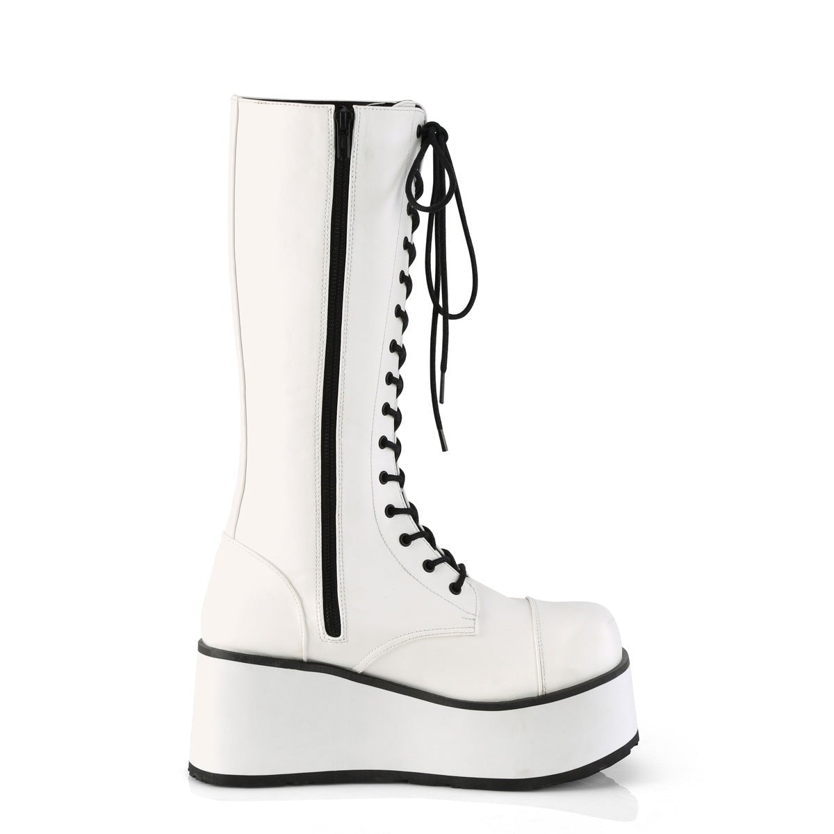 Too Fast | Demonia Trashville 502 | White Vegan Leather Unisex Platform Boots