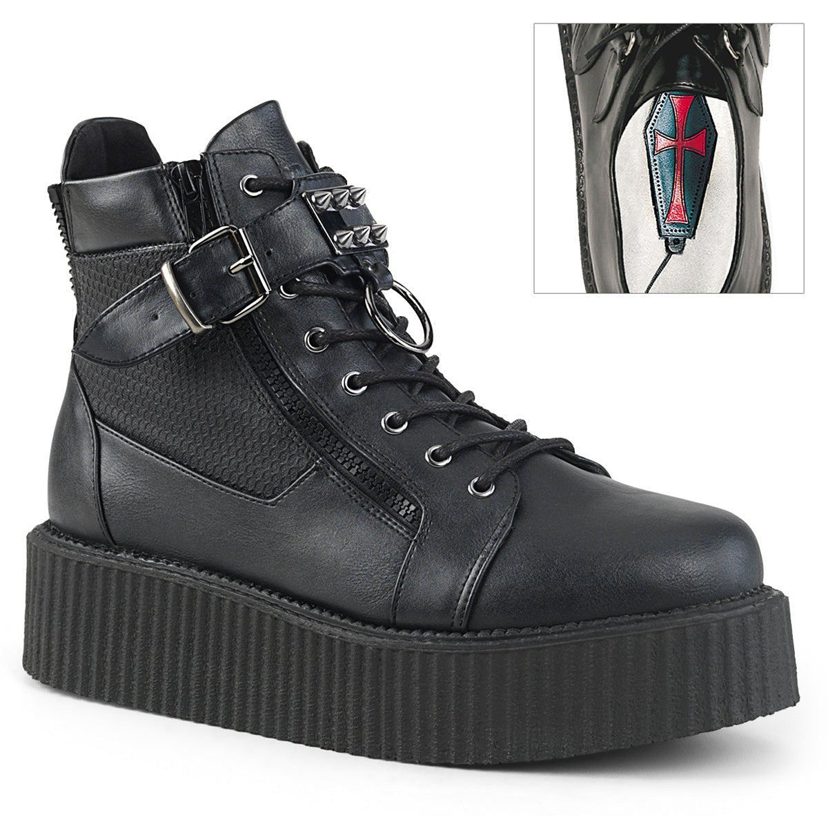 Too Fast | Demonia V Creeper 566 | Black Vegan Leather Unisex Creepers