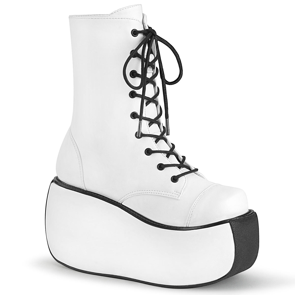 Too Fast | Demonia Violet 120 | White Vegan Leather Women's Ankle Boots
