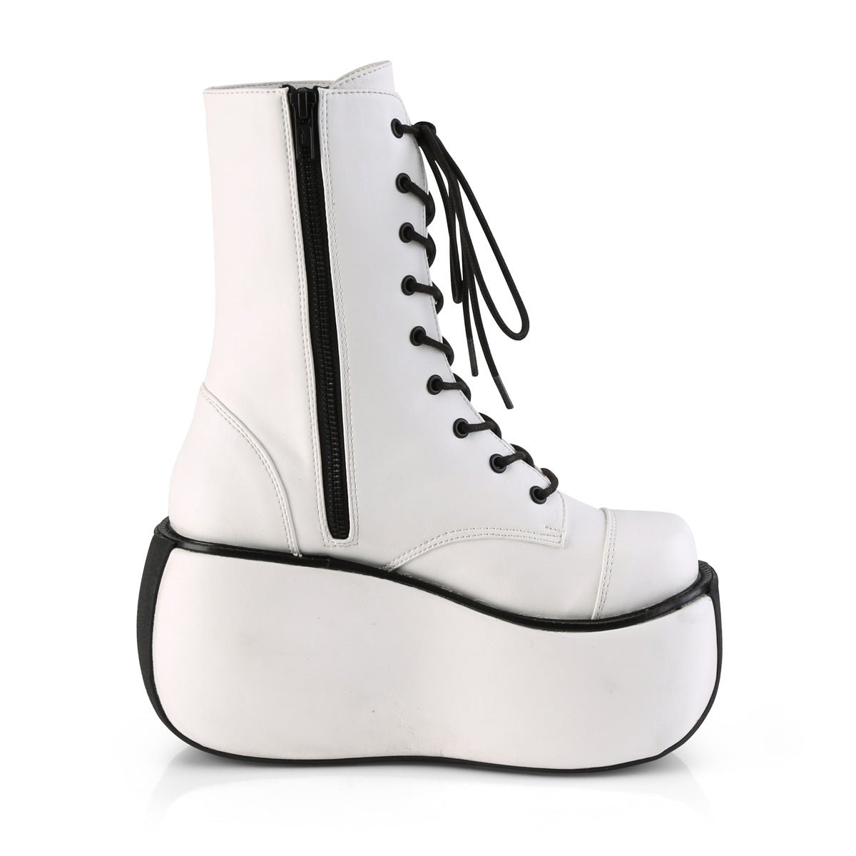 Too Fast | Demonia Violet 120 | White Vegan Leather Women's Ankle Boots