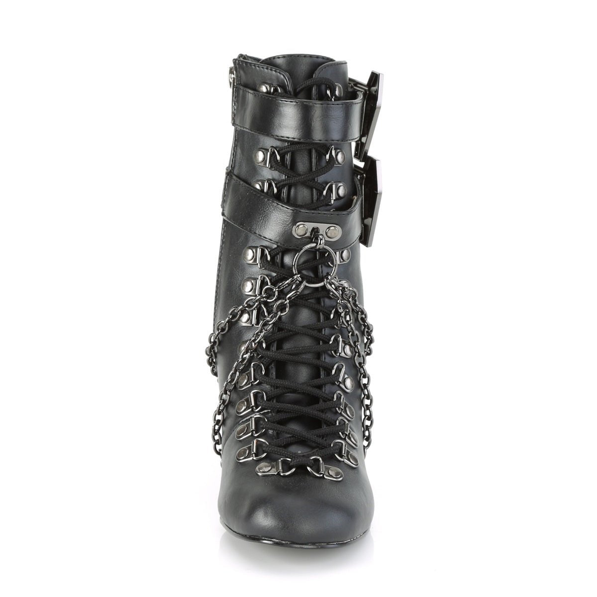 Too Fast | Demonia Vivika 128 | Black Vegan Leather Women&#39;s Ankle Boots