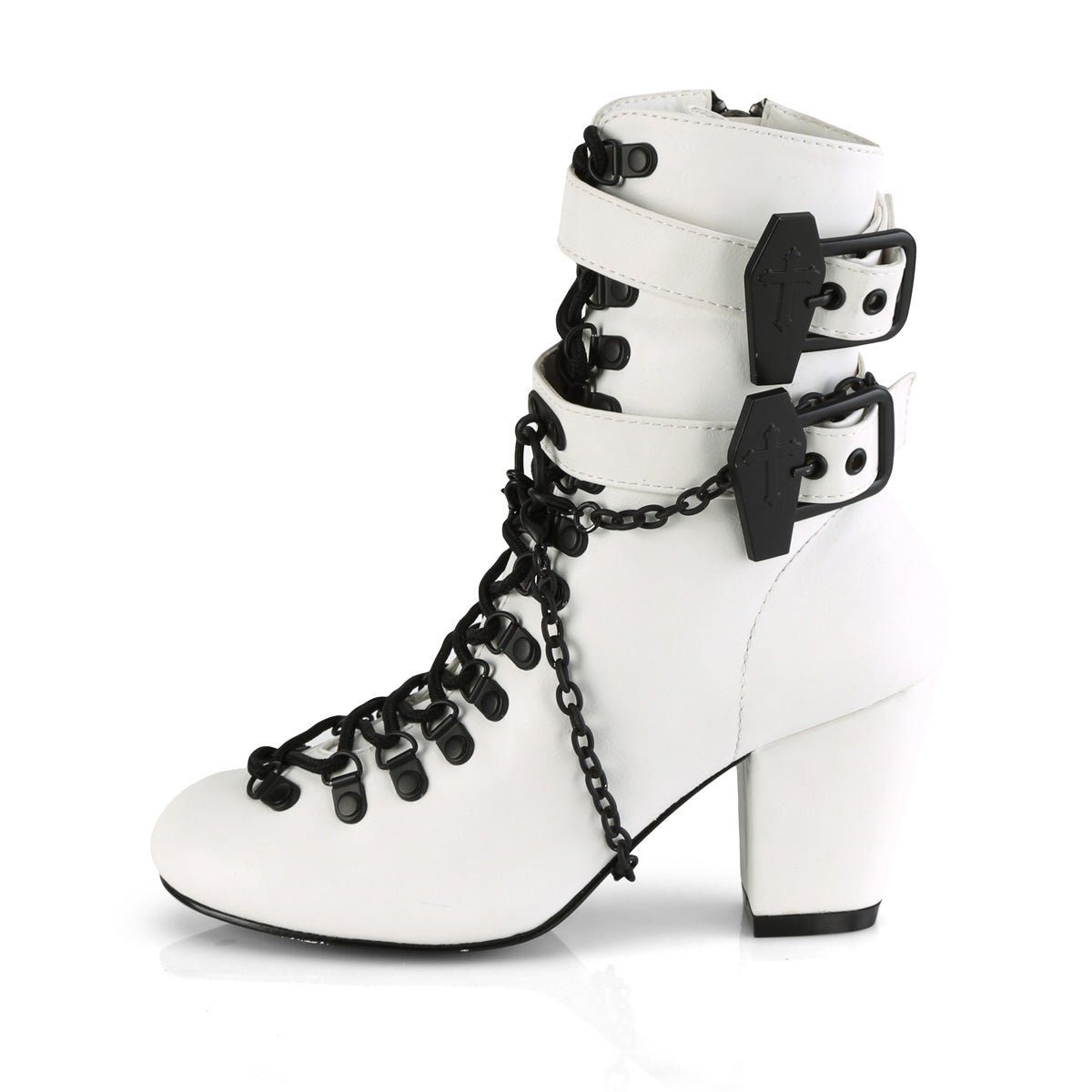 Too Fast | Demonia Vivika 128 | White Vegan Leather Women&#39;s Ankle Boots