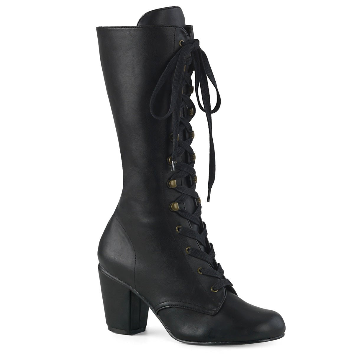 Too Fast | Demonia Vivika 205 | Black Vegan Leather Women&#39;s Mid Calf Boots