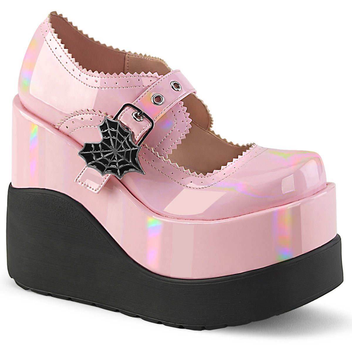Too Fast | Demonia VOID-38 | Baby Pink Hologram Patent Mary Janes