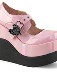 Too Fast | Demonia VOID-38 | Baby Pink Hologram Patent Mary Janes