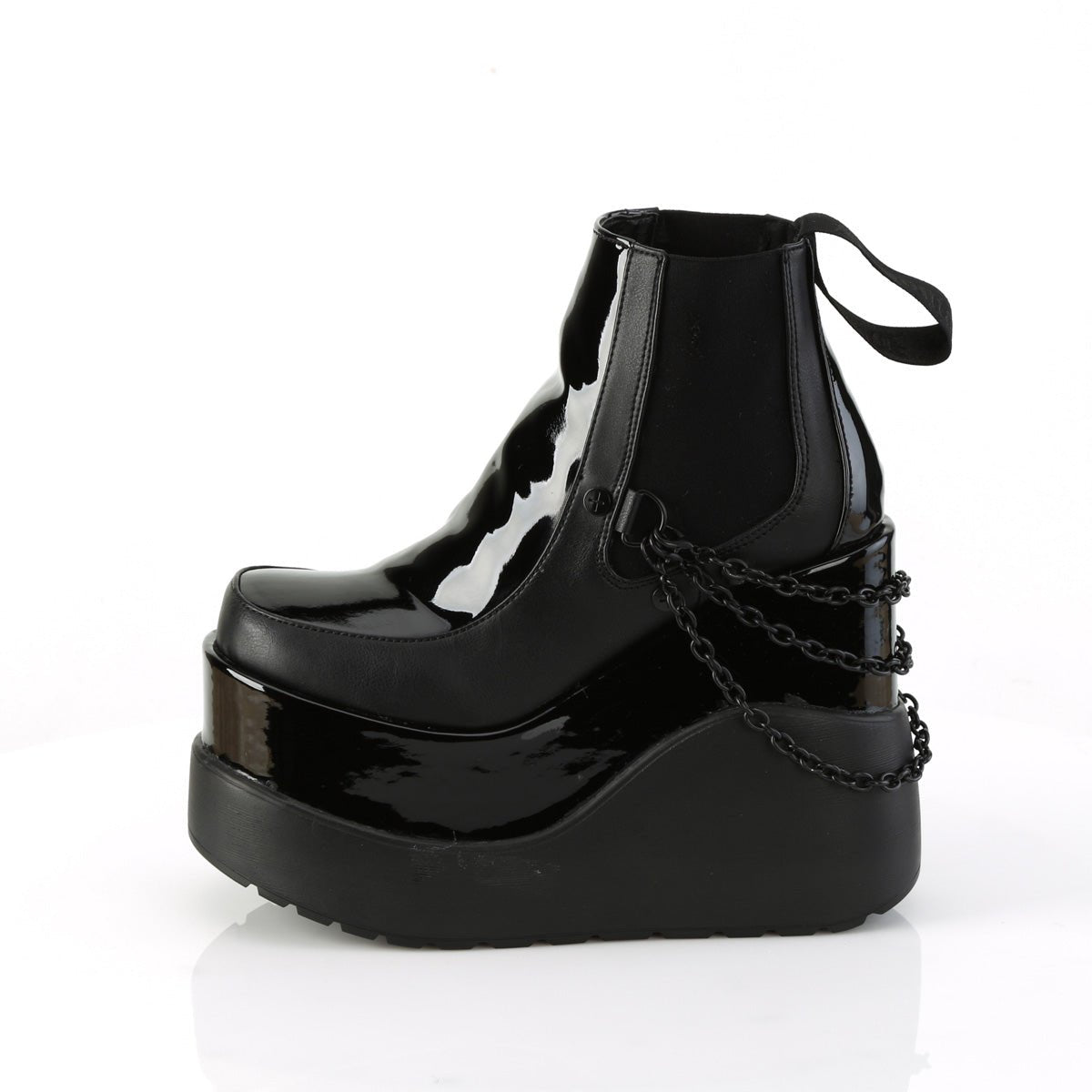 Too Fast | Demonia Void 50 | Black Patent Leather Women&#39;s Ankle Boots
