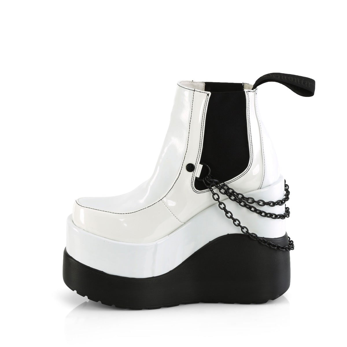 Too Fast | Demonia Void 50 | White Holographic Patent Women&#39;s Ankle Boots