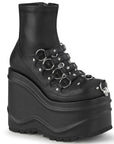 Too Fast | Demonia Wave 110 | Black Stretch Vegan Leather Women's Ankle Boots