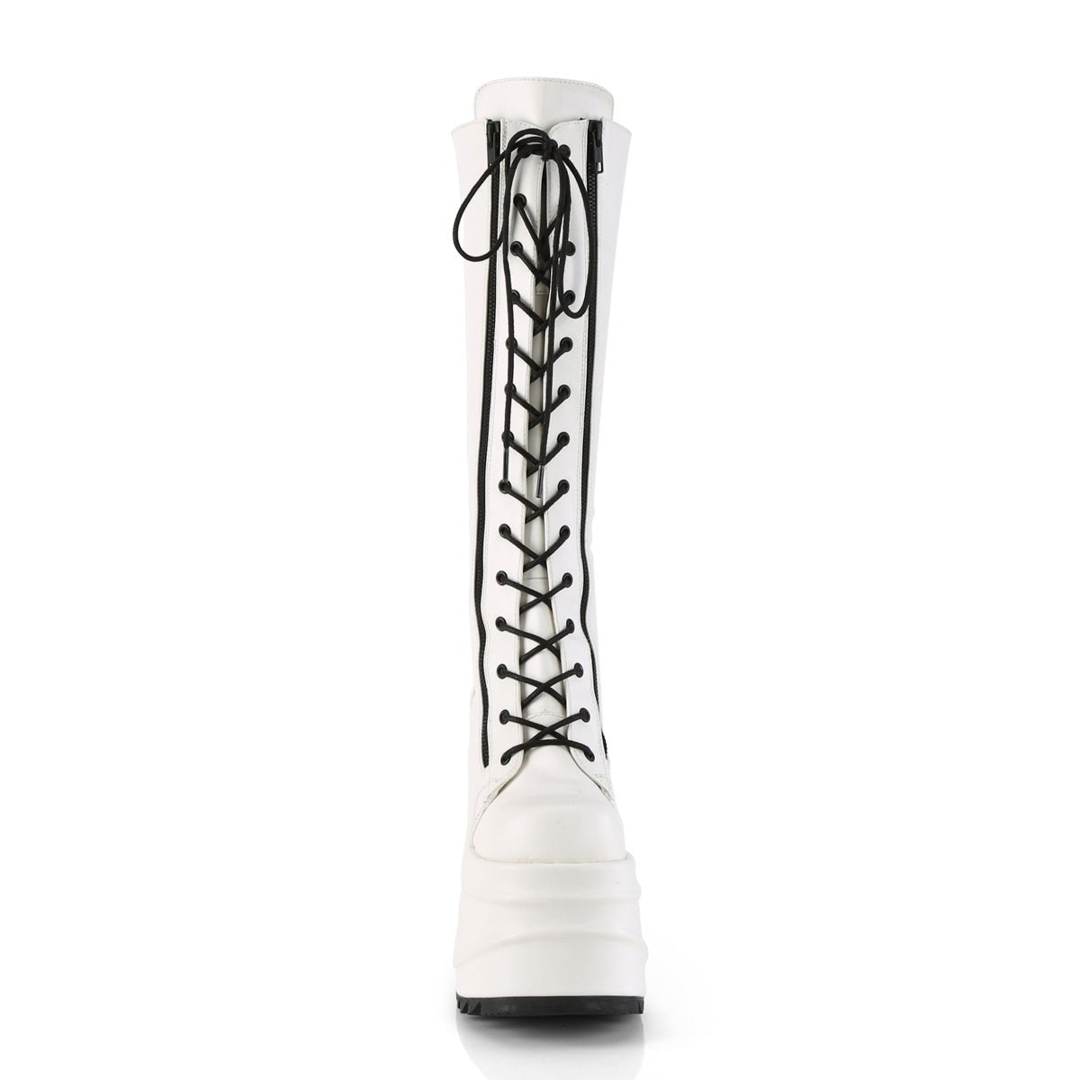Too Fast | Demonia Wave 200 | White Vegan Leather Women's Knee High Boots